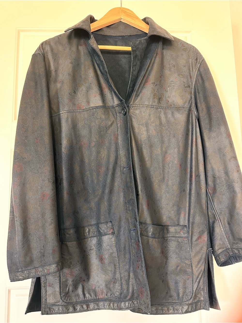 Vintage Peruzzi Italian Reversible suede Blue Floral Jacket Size 42